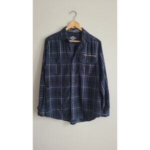 Harley Davidson Mens Navy Blue Plaid Embroidered Button Up Shirt Size M
